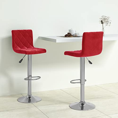 Frdhee Silla de bar para tocador, taburete de bar, 2 piezas, color rojo vino terciopelo cosmético silla para cocina, sala de estar, comedor