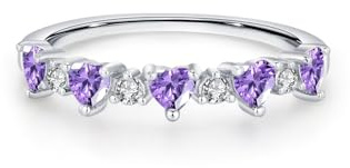 Ayoiow Gold Ringe Damen 585, Amethyst und Diamant Herzförmiger Schnitt Vorsteckring Weißgold 585, 14 Karat Weißgold Größe 54 (17.2)
