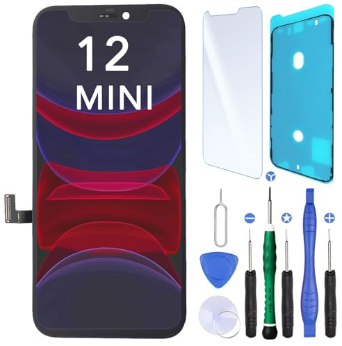 CINQ TEQ Ecran Remplacement pour iPhone 12 Mini avec Joint d'ecran, Verre trempe + Outils