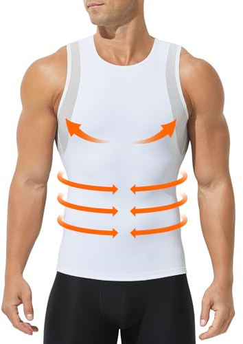 Mauro Kane Camiseta Reductora Hombre Camisa de Compresión Camiseta Adelgazante Chaleco Reductor Body Shaper Faja Deportivas, Blanco, M