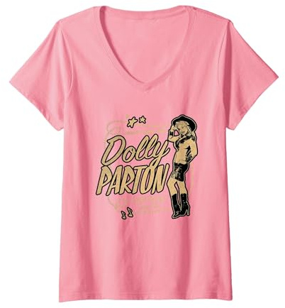 Femme Dolly Parton, Star de la Musique Country T-Shirt avec Col en V, Rose, L