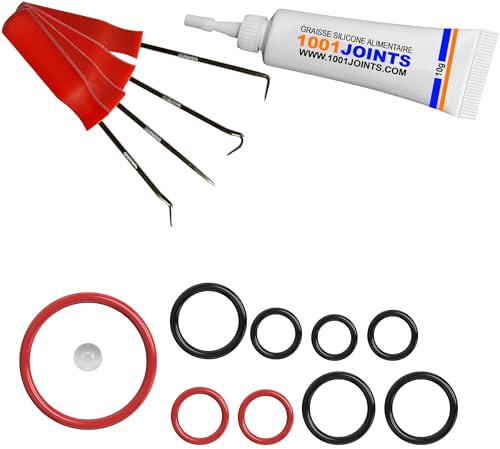 KIT 9 JOINTS + BILLE ENTRETIEN REMPLACEMENT POUR PERCOLATEUR ROBINET SOUPAPE VALVE MACHINE A CAFÉ REMPLACEMENT COMPATIBLE AVEC SAECO SPIDEM CHIARA GAGGIA KRUPS TCHIBO BOSCH TURMIX ETC… (CROCHET)