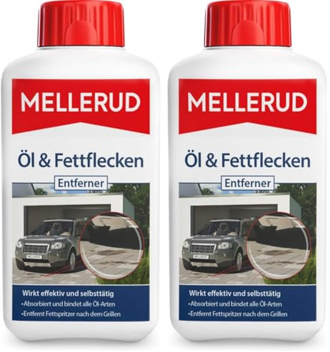 MELLERUD Öl & Fettflecken Entferner | 1 x 0,5 l | Wirkungsvolles Mittel gegen hartnäckige Verschmutzungen auf allen Oberflächen im Innen- und Außenbereich (Packung mit 2)