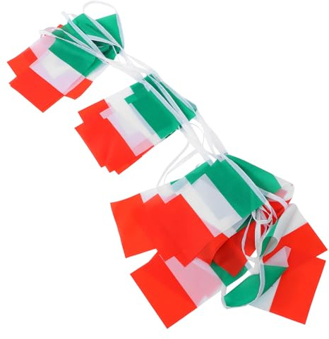 Abaodam Bandera Italiana Pequeña 14x21 Cm, Guirnalda de 30 Piezas Brillantina, Decoración para Exteriores y Fiestas, Suministros para Banderines Nacionales y Eventos Deportivos