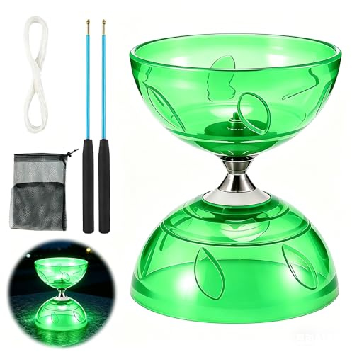 DiaBolo - Diabolo a LED con cuscinetto a sfera, 4,5 mm, con cuscinetto a sfera, tripla conservazione, giocattolo per giocolieri, per bambini, per principianti e professionisti (verde)