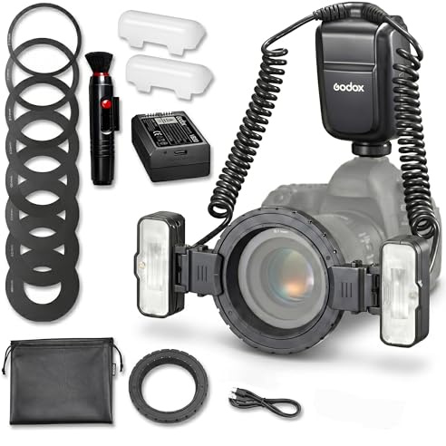 Godox MF-T76 N TTL Macro Twin Flash for Nikon Cameras, 76Ws GN22.4 Macro Flash with HSS, 1.2s Recycle, 550 Full-Power Flashes, 0°-150° Adjustable Dual Heads, for Macro Photography, Insects & Jewellery