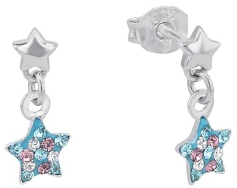 Prinzessin Lillifee Ohrringe 925 Sterling Silber Mädchen, Kinder Ohrschmuck, mit Preciosa, Multicolor, Stern, Kommt in Schmuck Geschenk Box