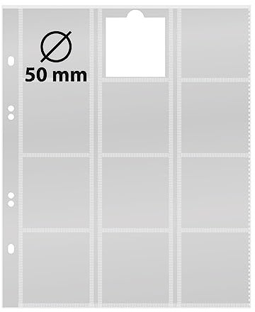 LINDNER Das Original Multi Collect Münzblätter für 12 Münzen bis 50 mm Durchmesser/Münzrähmchen 50x50 mm, Zwischenblätter rot, 5er-Packung