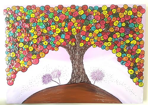 DORON ARTE QUADRO MODERNO ASTRATTO DIPINTO A MANO TELAIO GALLERY BORDI DIPINTI - ALBERO DELLA VITA - 50x70x4 cm -RIF96