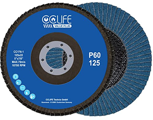 CCLIFE 10 Stück Profi Fächerscheiben 125 mm Korn 60/80 Lamellenscheiben Fächer Schleifscheiben, Körnung P60