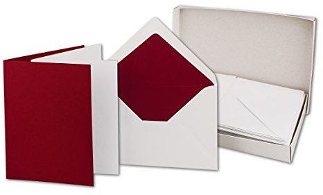 50 Faltkarten-Sets - Dunkelrot - 12 x 17 cm - DIN B6 Klapp-Karten mit Briefumschläge Dunkelrot gefüttert - inklusive Einleger
