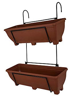 Garden Pride Double Hanging Balcony Planter - 60cm Trough holder for use on balconies, fences or railings. An ideal alternative to a window box. (Charcoal Troughs)