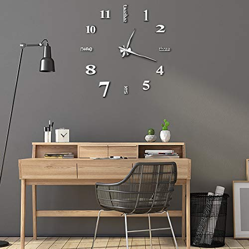 Orologio da parete fai da te con specchio 3D, fai da te, moderno, grande, adesivo 3D, orologio da parete moderno, soggiorno, senza cornice, decorazione per casa, ufficio, soggiorno, camera da letto,