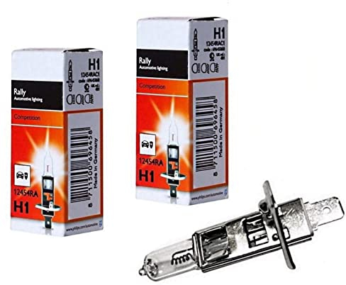 2x Philips H1 100W 12V 12454RAC1 Rally Vision Hell Weiß Super Bright Ersatz Halogen Birne für Scheinwerfer, Fernlicht, Abblendlicht, Nebelleuchte vorne - Off-Road