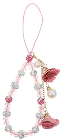 Hemobllo Dragonne de Téléphone Portable - Dragonne de Téléphone en Perles de Cristal avec Pendentif Fleur Bracelet Antidérapant Lanière de Téléphone Portable Breloque de Téléphone Portable
