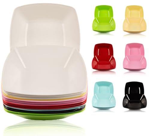 ECO Durable Large Plastic Square Bowls Set of 4 | 24cm x 24cm – Cereal Bowl for Kids | Reusable Square Bowls for Parties | BPA-Free Stackable Plastic Serving Bowls (White, Large 24x24cm)
