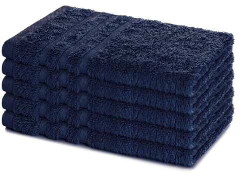 Lavea® 5er Set Gästehandtücher 30x50 cm, Weiche & Saugstarke Gästetücher aus 100% Baumwolle, Frottierserie Elena, Waschbar 60°C, Trocknergeeignet - Navy