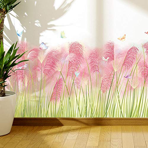 Wanddeko Fürs Kinderzimmer,Pink Reed Home Decoration Wandaufkleber Diy Blume Sockelleiste Aufkleber Kleber Poster Wallpaper, Für Baby Mädchen Kinder Kinderzimmer Nette Dekoration