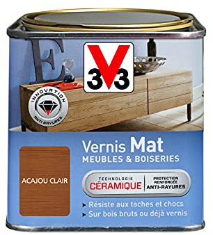 V33 Vernis intérieur Mat meubles & boiseries, Acajou clair 0,5L
