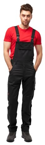 strongAnt Peto para hombre, elástico, pantalones de trabajo, con bolsillos en las rodillas, color negro, gris y blanco, Negro / Algodón Elastano, 48