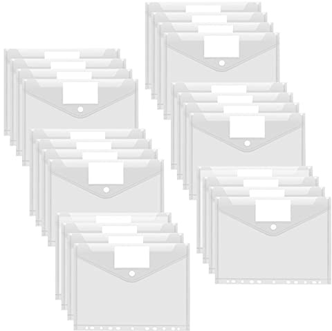 Dokumententasche A4 24 pack-Wasserdicht Dokumentenmappe A4 zum Abheften 11 Schnalle und Etikettentasche Transparente Mappe für Dokumente Organisieren(24)
