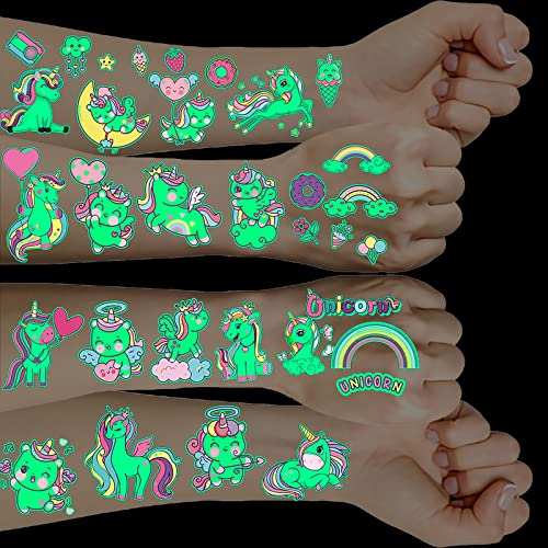 Einhorn Tattoo 10 Blatt, Geschenke für Mädchen ab 5 6 7 8 9 Jahre, Leucht Kindertattoos Spielzeug, Kleine Geschenke für Adventskalender 2025 Kinder, Nikolaus Weihnachtsgeschenke, Wichtelgeschenk