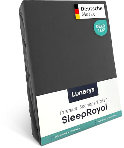 Lunarys® SleepRoyal Luxus Spannbettlaken 100x200cm - Anthrazit - 250 g/m² Premium Bettlaken - 40 cm Steghöhe - für hohe Matratzen, Boxspringbett & Matratze + Topper & Wasserbett - Stretch Jersey