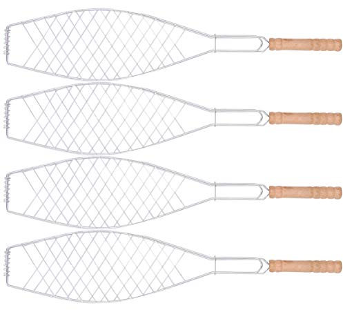 CALLARON Outdoor-Zubehör Fischhalter Für Grill Fischhalter Für Grill 4 Fischgrillkorb Grillkorb Grillkorb Für Außenbereich (Griff Für Zufallsauswahl) Fischzange Grill Grill Fischhalter
