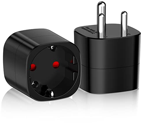 2 Stücke Reiseadapter Indien Typ-D, EU nach Indien Reiseadapter, Schuko Reise Adapter zu Typ D Steckdose, EU auf Indien Reisestecker Sri Lanka Reiseadapter für Indien, Sri Lanka, Nepal (Schwarz)