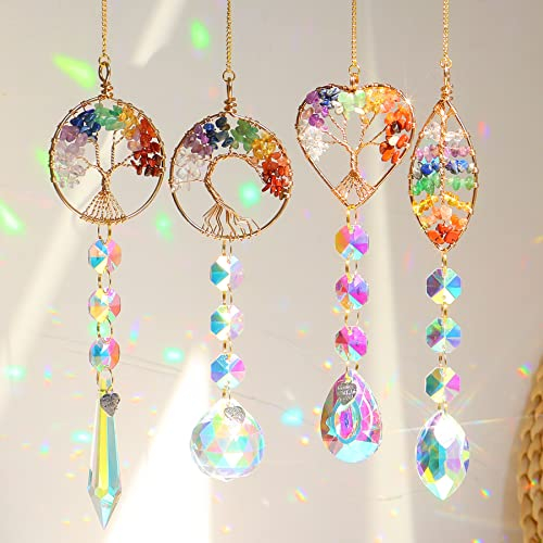 Atrapasoles Cristal,4 Piezas Hojas de la Luna Crystal Suncatcher Ornamento Colgante,Sun Catcher para Ventanas Jardines,Campanas Viento Cristal Atrapasueños para Colgar en Casa, Jardín, Oficina