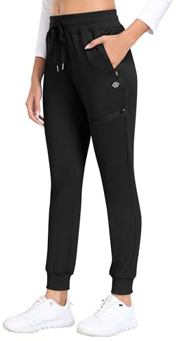 MoFiz Joggingbyxor, dam, termobyxor, mikrofleece, sportbyxor som andas, vattentäta sweatpants med dragkedjeficka, svart, S