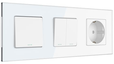 PULSAR Wechselschalter/Serienschalter/Steckdose 3 Fach Unterputz Weiß Glas - Wechsel-Schalter/Ein-Ausschalter Doppelt/Wandsteckdose 10A/16A 250V