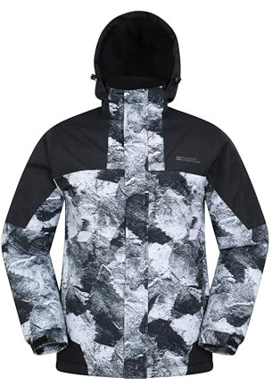 Mountain Warehouse Shadow Herren Gemusterte Skijacke - Wasserfeste Snowboardjacke, atmungsaktiv, schnelltrocknend, versiegelte Nähte, Skipassfach - Ideale Winterjacke Weiss X-Small