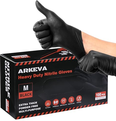 ARKEVA Black Nitrile Disposable Gloves 6 Mil. Chemical Resistance, Tear-Resistance, Latex & Powder Free (100, Large)