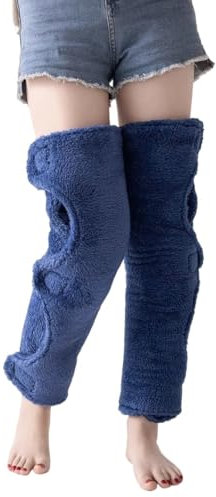 Kabelife Damen Kaschmir Kniewärmer Warmer Kältebeständig Winddicht Beinwärmer Legwarmer Gefütterte Beinstulpen Beinschutz Klettverschluss Haus Outdoor (Blau)