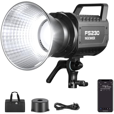 NEEWER FS230 230W COB Video Light 2.4G/APP Control, 110000lux/1m 5600K Daylight Bowens Mount Photography Continuous Output Lighting for Video Recording, Silent Fan, 9 Scenes 4 Dimming Types CRI97+