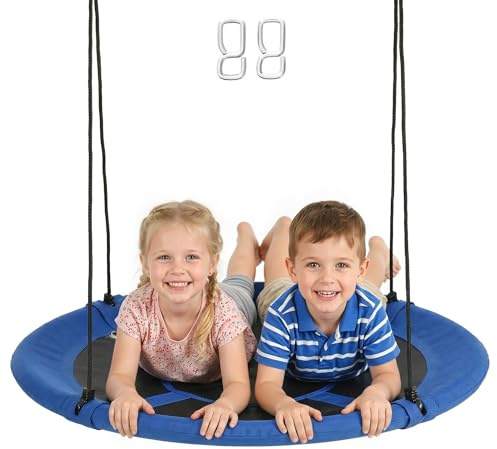 Outsunny Balançoire nid d'oiseau Ronde balançoire Panier Ø 110 cm 4 Anneaux Inclus métal époxy Oxford Haute densité Bleu