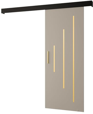 ABIKSMEBLE Salwador Y Système de Porte Coulissante avec un Cache Rail - Bandes Décoratives - Portes Coulissantes Murales Intérieures - Construction Solide - 90x204cm - Cachemire Noir Or