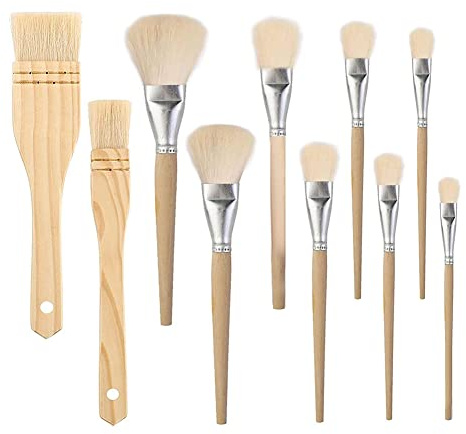 Grendly Lot de 10 pinceaux de différentes tailles - Pinceaux en poils de chèvre - Pinceau à dorer - Plumeau plat - Pour aquarelle, lavage, céramique