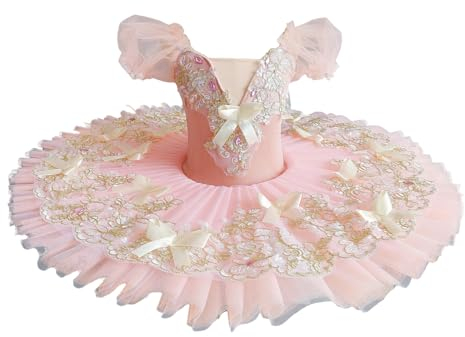 BEDEUU Vestido De Baile Con Tutú De Ballet Para Niñas, Vestido De Fiesta De Ballet De Princesa Con Panqueques Del Lago De Los Cisnes Profesional Traje De Baile De Ballet Ropa De Baile,Rosado,170