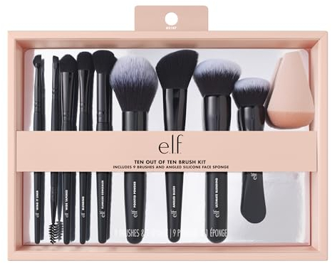 e.l.f. Ten Out Of Ten Brush Set, 10 Piece Brush Kit, Brushes For Face Makeup, Eyes, Brows & More, Made With Synthetic Bristles, Vegan & Cruelty-Free
