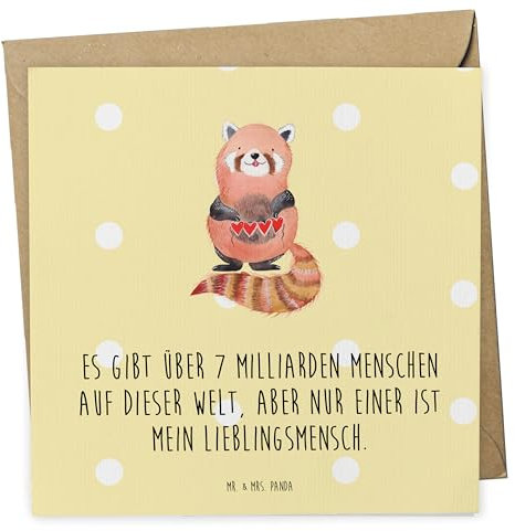Mr. & Mrs. Panda Glückwunschkarte Roter Panda - Geschenk, Lieblingsmensch, Rot, Liebe, Liebling, faltkarte, anlasskarte, Grußkarte, Klappkarte, Herz, doppelkarte, Lustige Sprüche