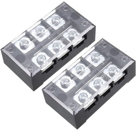 Rebower 3 Positions Dual Rows 600V 45A Terminal Strip Blocks Barrier Screws (with Cover), [for Wires Connecting, Electronic Circuits] - 2 Pack/Black/TB-4503L