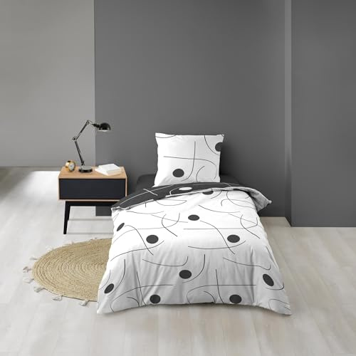 Douceur d'Intérieur Sonate - Juego de Cama de 2 Piezas Reversible (140 x 200 cm), Microfibra Estampada
