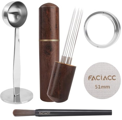 FACIACC Wdt - Set di 5 accessori per espresso, kit per espresso, imbuto dosatore e schermo a disco, 2 in 1, 51 mm, pressino per espresso e cucchiaino da caffè, kit barista, kit espresso in acciaio