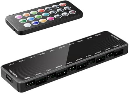 Tioheam Remote Control Computer Rgb Light Adapter | Computer Argb Pwm Fans Splitter with Controller,Fan Speed Controller Ports Argb Pwm Rgb Case Fan Hub for Lighting Components