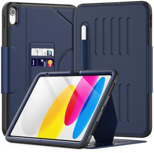 KAIJIAbox Case for iPad (A16) 11th Generation 11 Inch 2025&iPad 10th Generation 10.9 Inch 2022,Shockproof Case with Magnetic Multi-Angle Stand,Pencil Holder and Card Slot, Auto Wake/Sleep(Dark Blue)