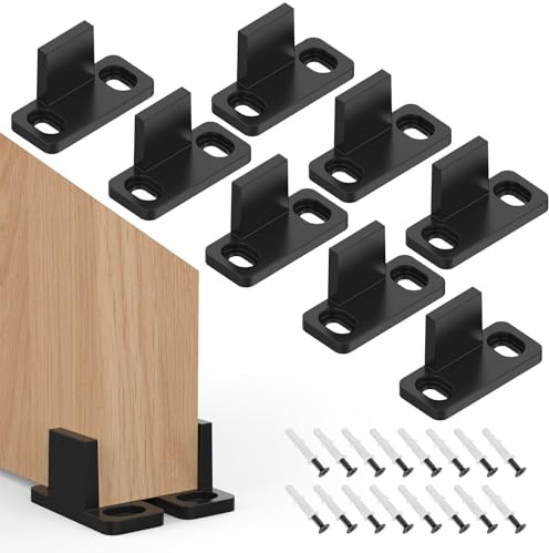 Aifeier ET 8 Pcs Black Pocket Door Floor Rail, Plastic Barn Door Floor Guide Hardware Sliding Door Mount Bottom Track Guide for Bypass Door and Pocket Door with Screws