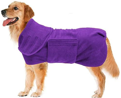 Hixingo Hundebademantel für Kleine Große Mittelgroße Hunde, Extra Saugfähig Hunde Bademantel Mikrofaser mit Klettverschluss Und Verstellbarem Gummizug (3XL,Lila)