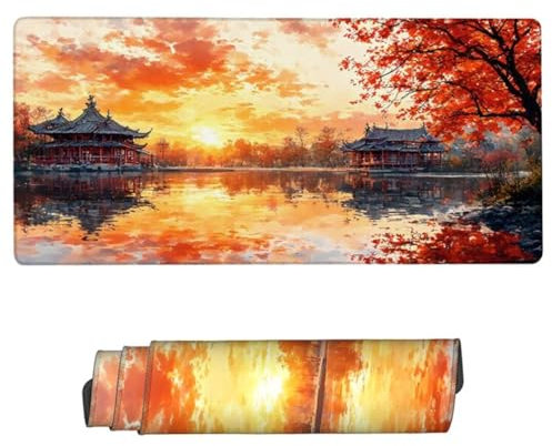 Gaming Mouse Pad Maple Leaf Mouse Mat,Waterproof Mousepad Pavilion Desk Mat Large 62.99x31.51x0.12 in,Non Slip Desk Mat,Stitched Edges Gaming Mouse Mat,Improved Precision and Speed,Men Gifts JH-194